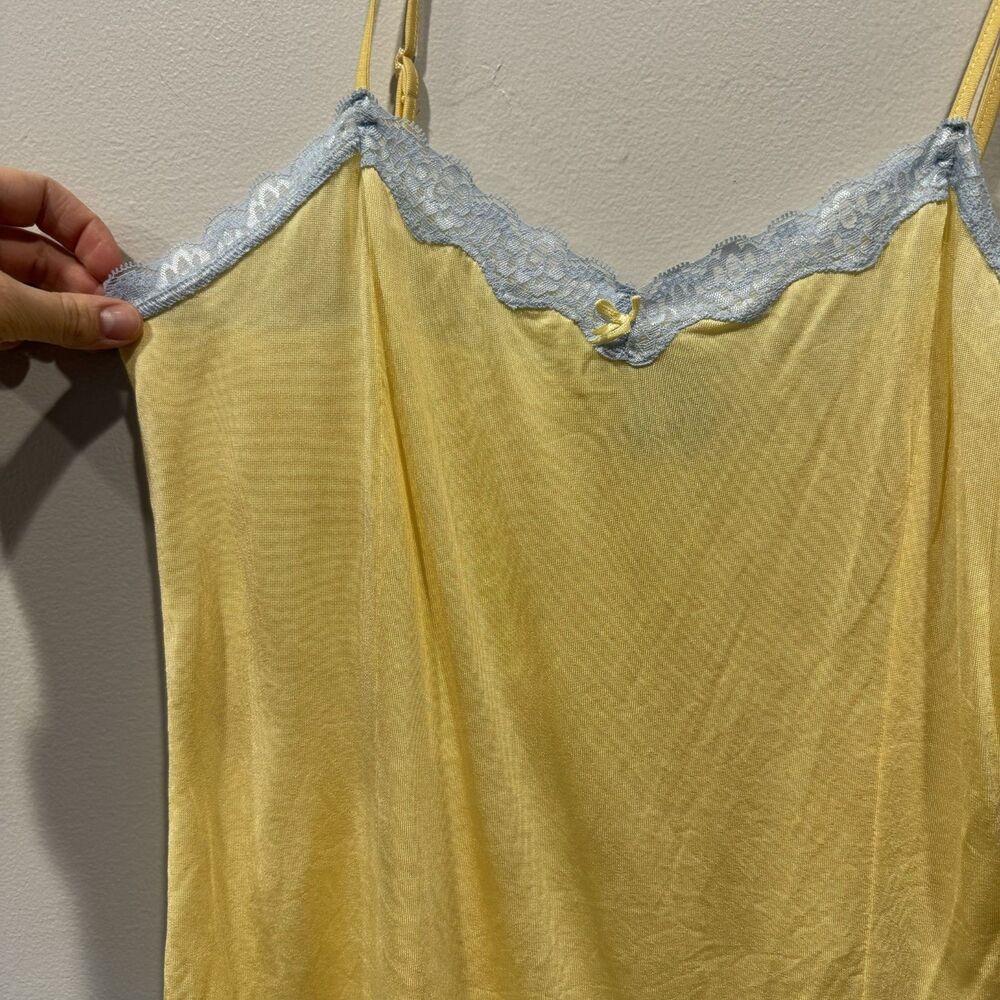 Mary Green Silk Cami Tank Top Yellow Lace 90s Y2K Romantic Coquette Women Large - Picture 5 of 7